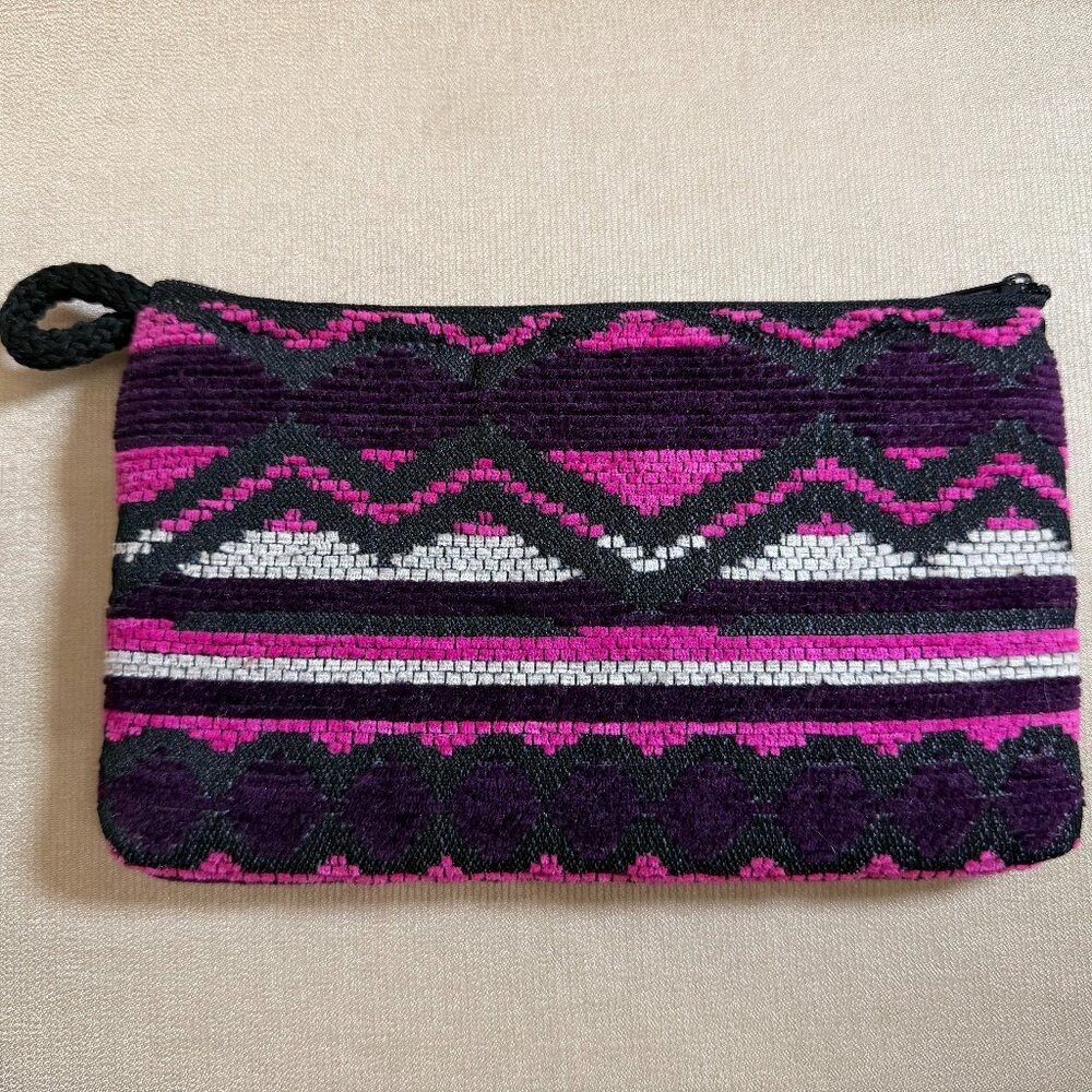 Handmade Purple White And Black Pouch From South America